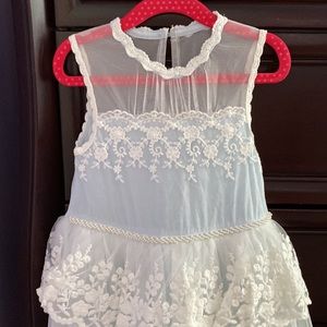 Mae Li Rose Light Blue & White Lace & Tulle Beaded Waist Size 5/6T Kids Dress